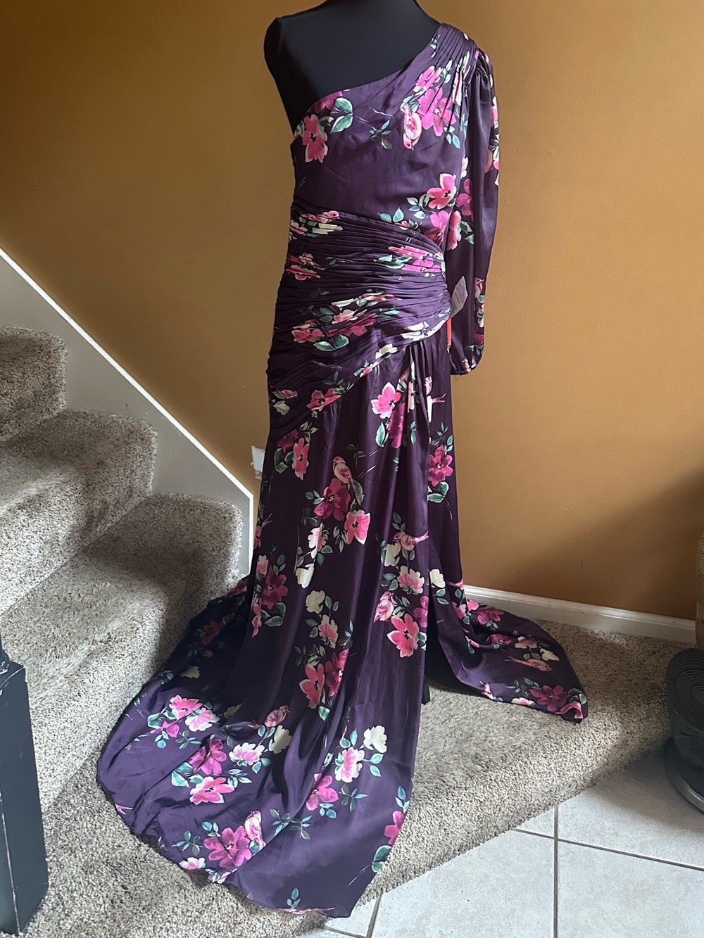 Mac Duggal Floral One-Shoulder Purple Evening Gown